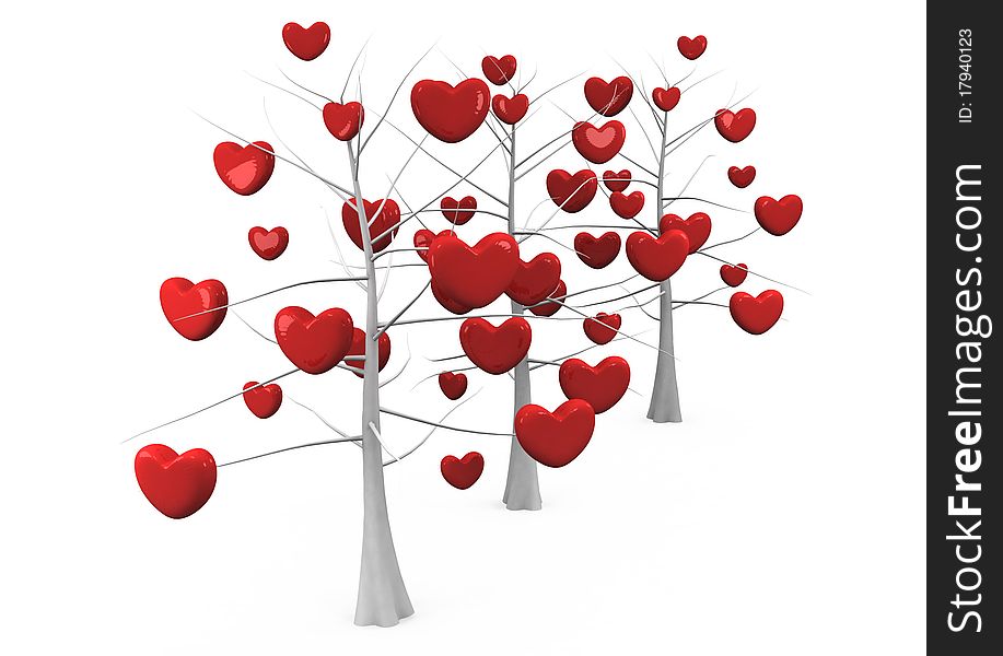 Romantic tree with leaves in the shape of hearts