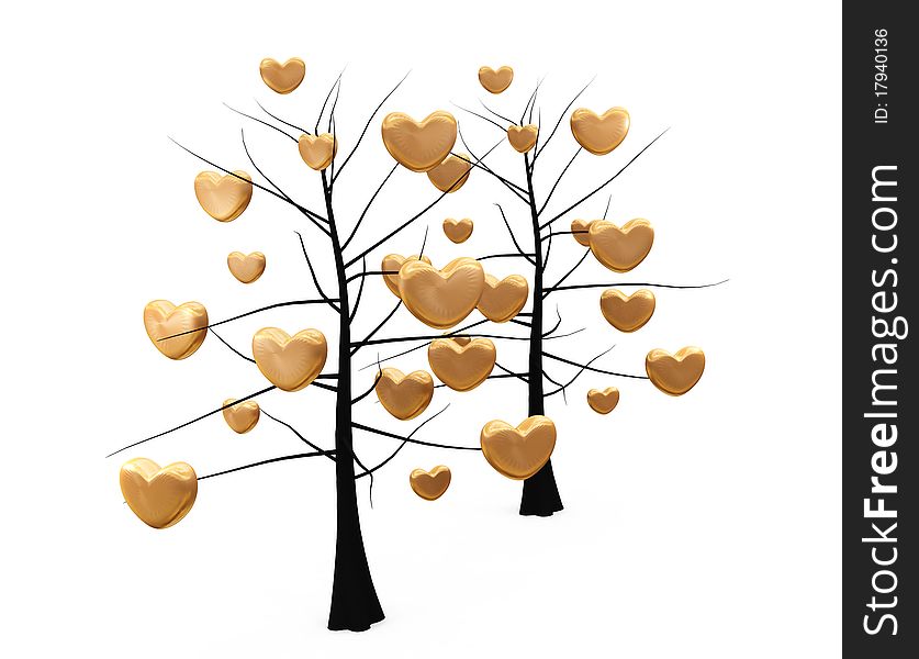 Romantic tree with leaves in the shape of hearts