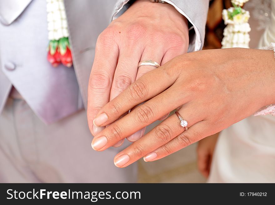 Bride and Groom Hand with Wedding Ring