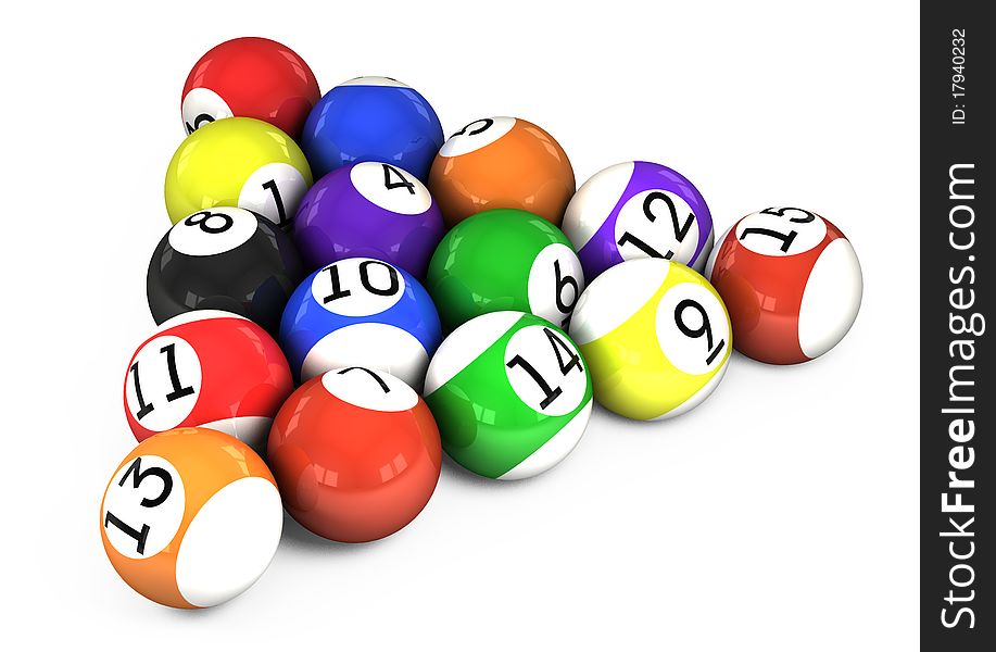 Billiard balls out of American billiards on a white background