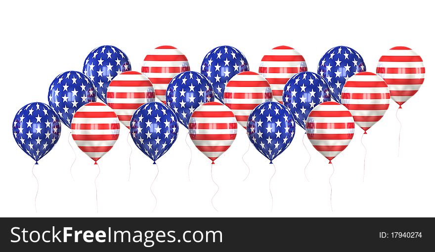Balls with symbols of the U.S. on a white background