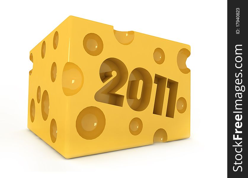 A piece of cheese with a truncated 2011