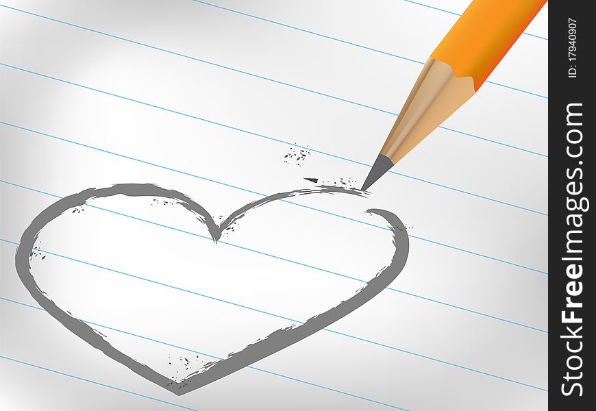 Draw heart on white paper with pencil