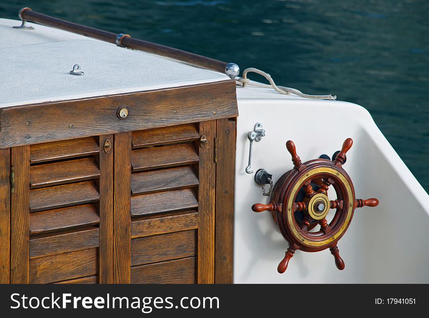 Steering wheel on the boat