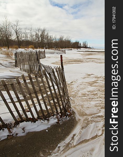 Storm fence protecting beach from erosion