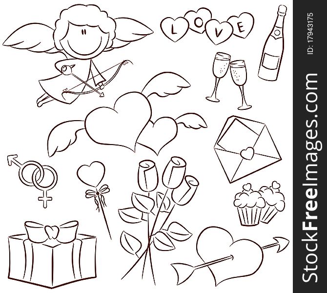 Doodle set with Valentine's Day icons