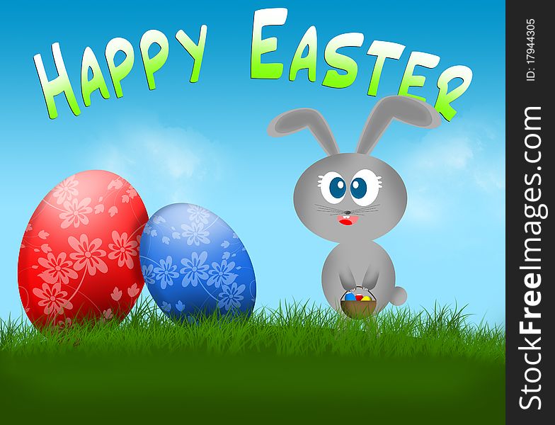 Happy Easter bunny and eggs card