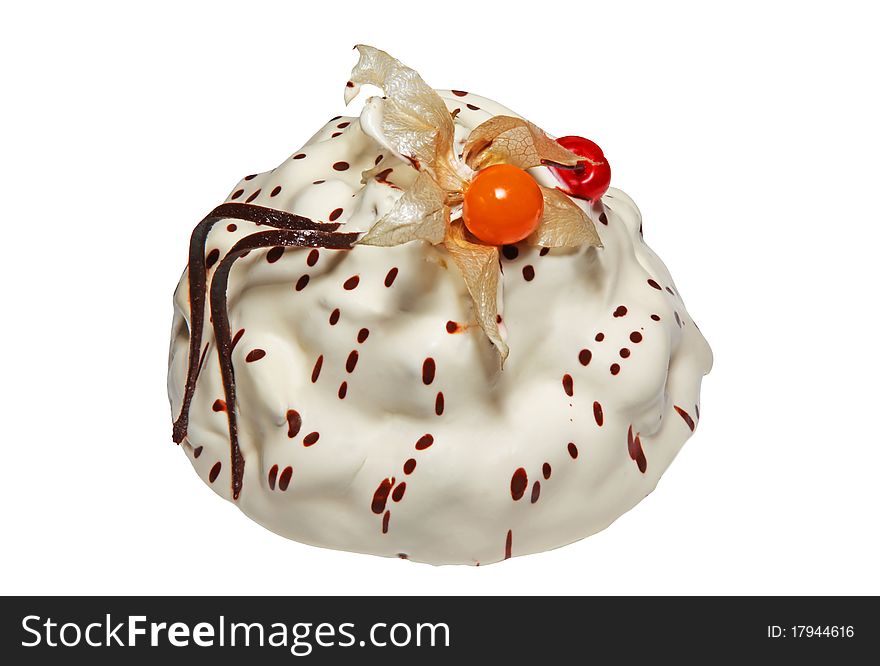 White Cream Cake with Fruits and Chocolate