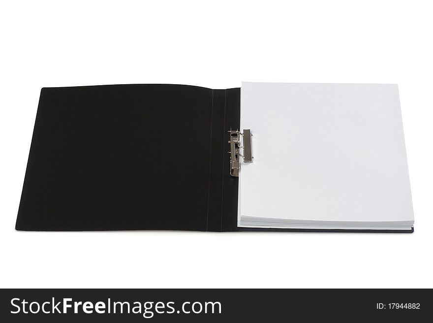 The black plastic folder for papers is isolated on a white background