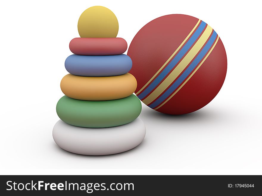 Children's pyramid and ball. 3d