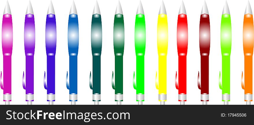 Many colored pen isolated on a white background. Many colored pen isolated on a white background