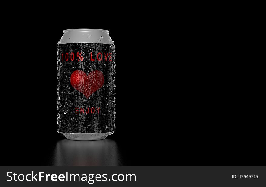 100% Love soda can. Love concept. 3D render