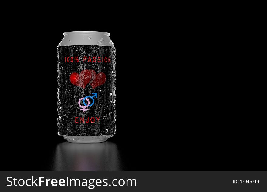 100% Passion soda can. Passion concept. 3D render