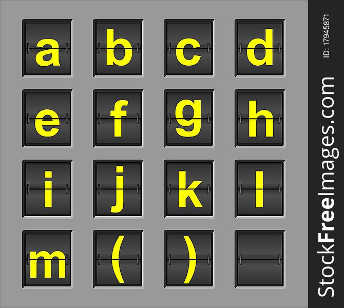 Vector Illustration of Flip Board with the Alphabet, Numbers and Symbols Isolated on Gray (1 of a series of 6). Vector Illustration of Flip Board with the Alphabet, Numbers and Symbols Isolated on Gray (1 of a series of 6)