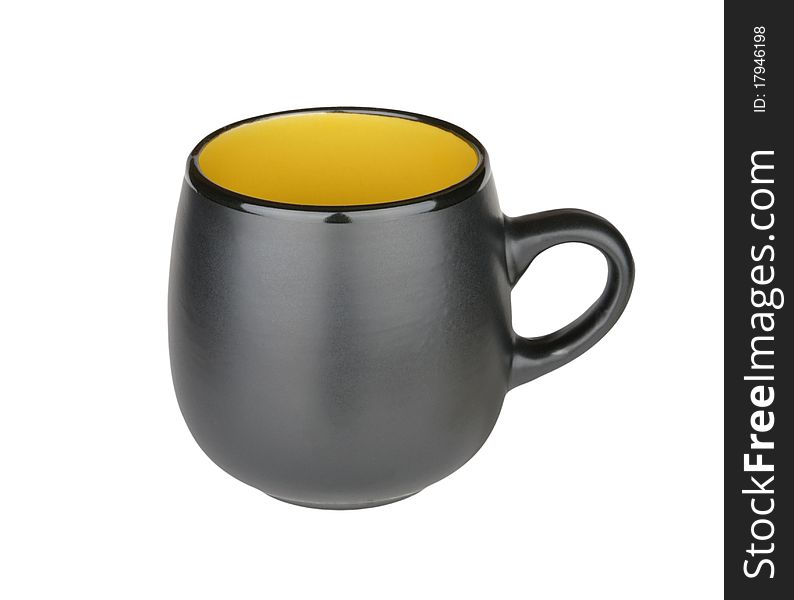 Black pottery mug isolated on a white background