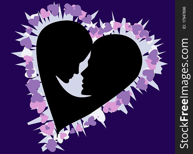 Figure and background based ilustration of loving couple with candle-like background between their faces. Figure and background based ilustration of loving couple with candle-like background between their faces.