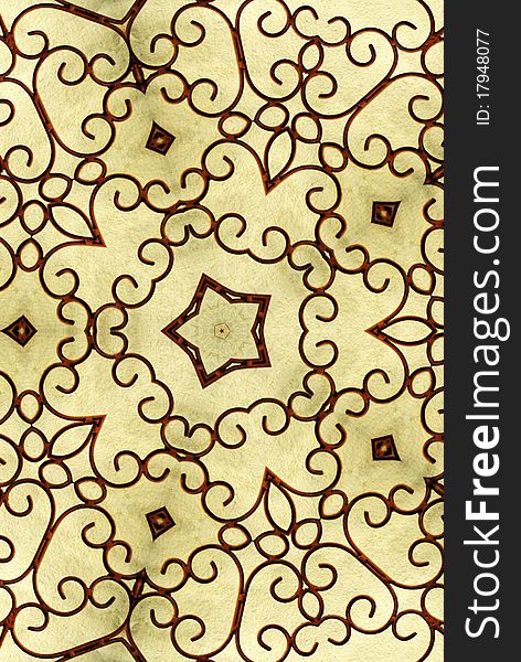 Image of a golden snowflake kaleidoscope decoration. Image of a golden snowflake kaleidoscope decoration