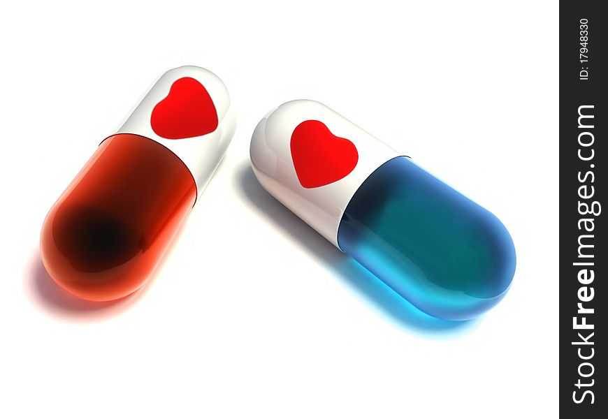 Pills with heart. 3d render