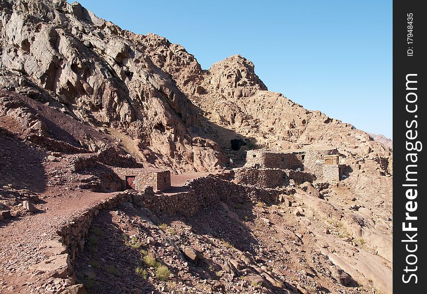 Way to Mount Mosa near St. Katherine monastery, Sinai, Egypt, place for rest during climbing on top of Mt. Mosa