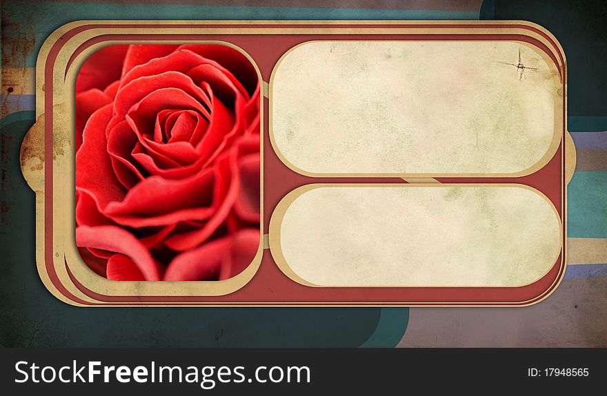 Abstract retro background with red rose