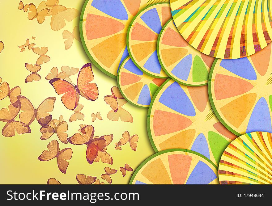 Abstract retro background with butterflies