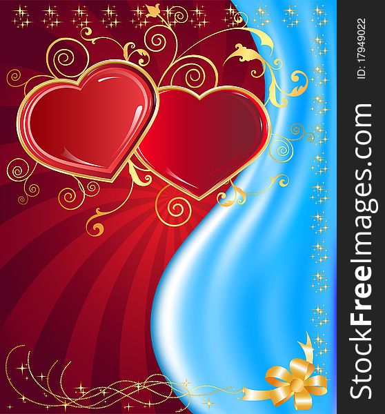 Postcard two hearts and love holiday on every day. Postcard two hearts and love holiday on every day