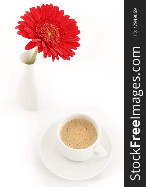 Flower In Vase Near Caup Of Coffee