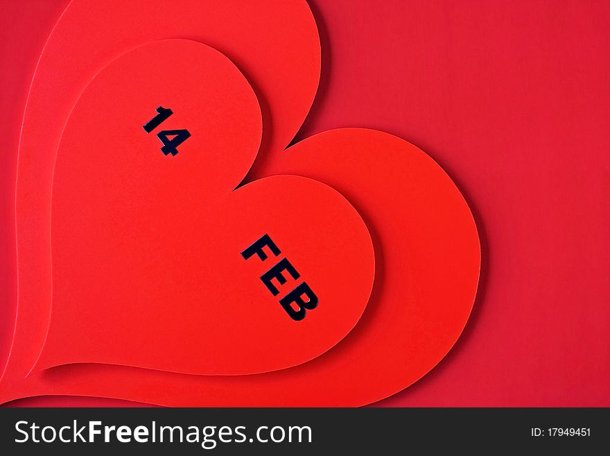 Valentine s Day dated in red heart isolated on red. Valentine s Day dated in red heart isolated on red