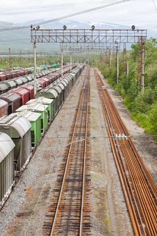 Range Of Multicoloured Rail Road Waggons Royalty Free Stock Photo Range Of Multicoloured Rail Road Waggons Royalty Free Stock Photo