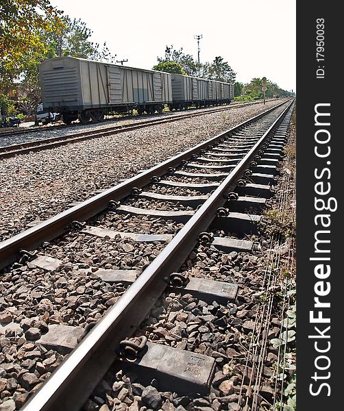 Old bogie train on railway