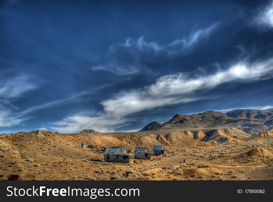 The Poinsettia Mining Camp, Nevada.  Three abandoned building remain. The Poinsettia Mining Camp, Nevada.  Three abandoned building remain.