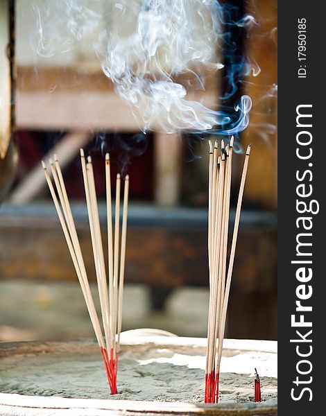 Joss stick from people come in the Thai temple. Joss stick from people come in the Thai temple