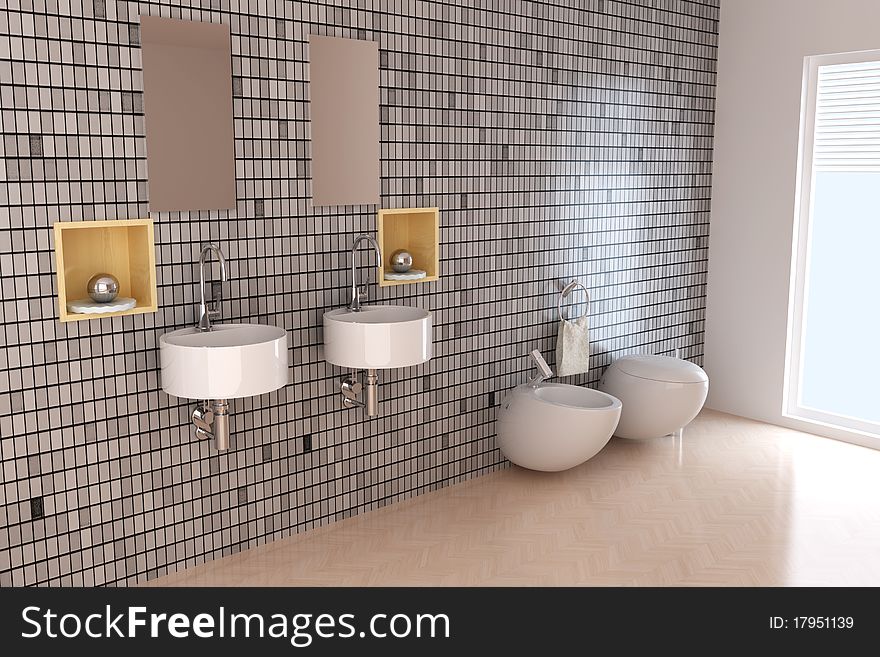 The 3d rendering indoor contemporary toilet. The 3d rendering indoor contemporary toilet