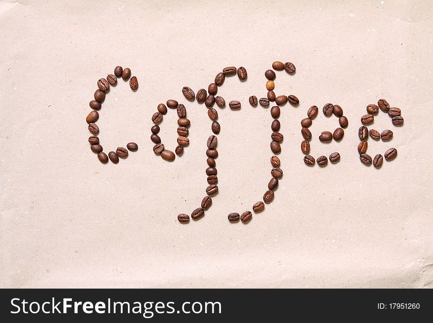 Coffee word made of coffee beans