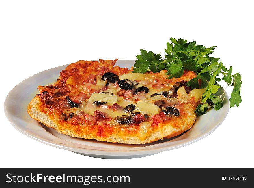 Pizza on the plate isolated on a white background