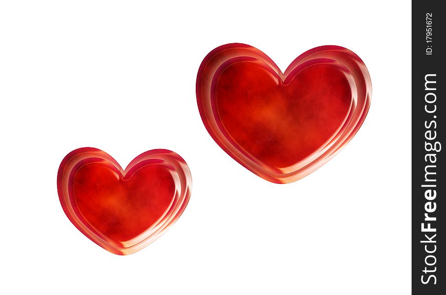 Two Red Hearts Isolate On Wite Background