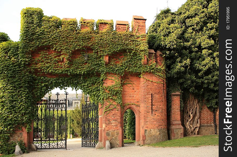 Walls of the old castle of red brick