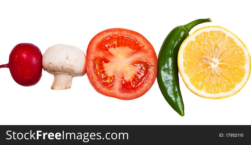 Various vegetables on white macro