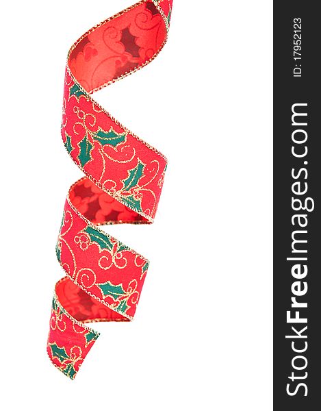 Red and green christmas ribbon on white