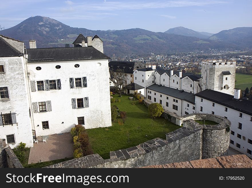 Center of the Austriann city Salzburg from hohensalzburg castle. Center of the Austriann city Salzburg from hohensalzburg castle