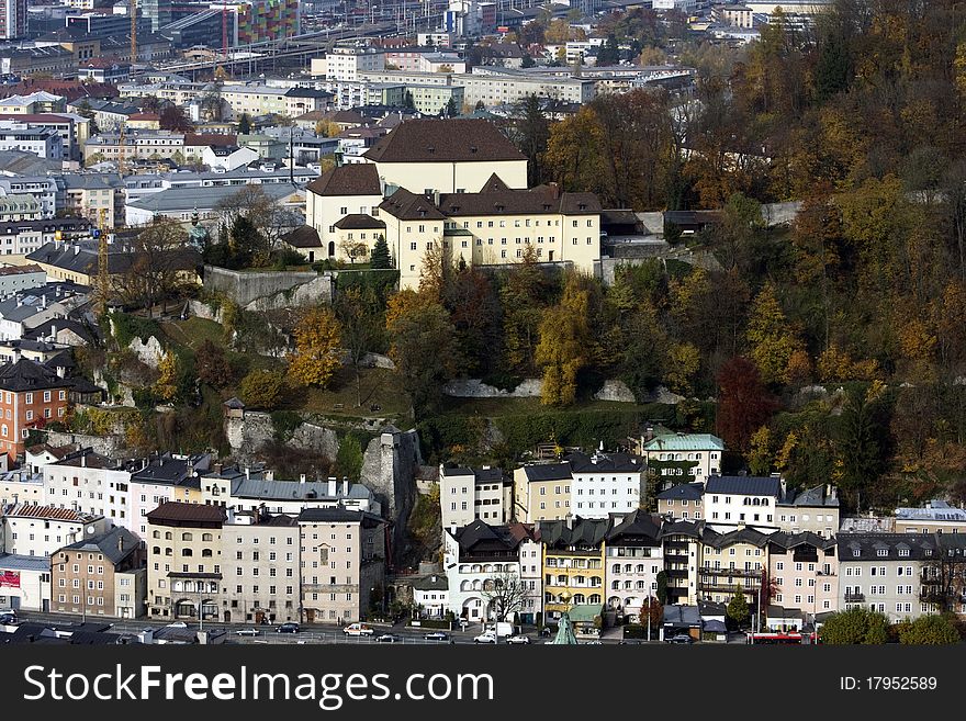 Center of the Austriann city Salzburg from hohensalzburg castle. Center of the Austriann city Salzburg from hohensalzburg castle