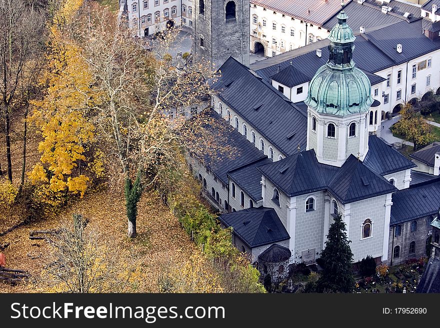 Center of the Austriann city Salzburg from hohensalzburg castle. Center of the Austriann city Salzburg from hohensalzburg castle