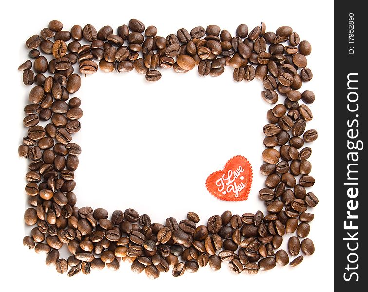 Coffee frame with heart, is isolated on a white background. Coffee frame with heart, is isolated on a white background