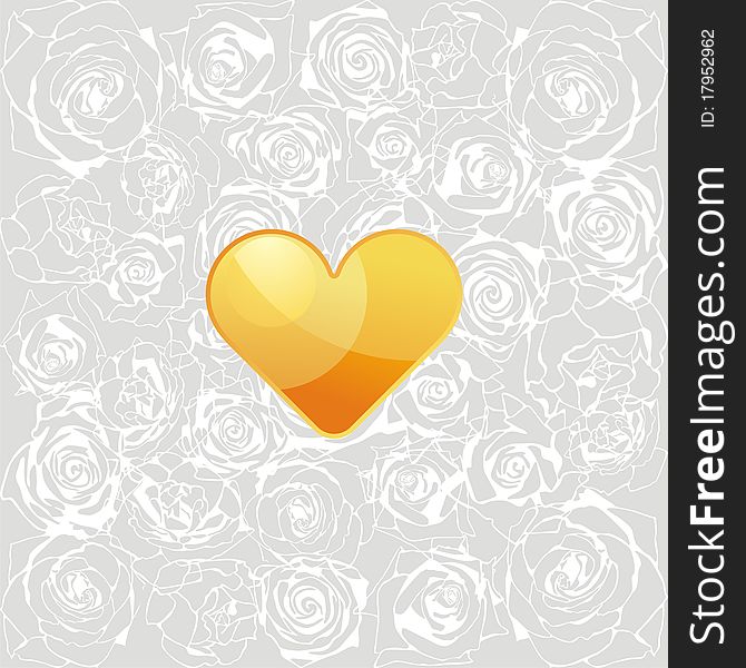 Orange heart on background which consist of white roses. Vector illustration. Orange heart on background which consist of white roses. Vector illustration