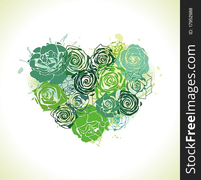 Heart consist of green roses. Vector illustration. Heart consist of green roses. Vector illustration