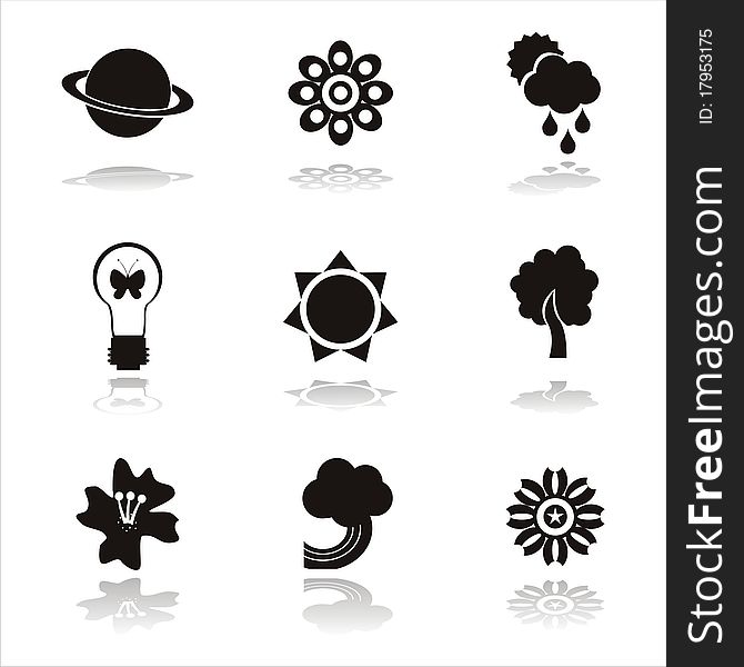 Set of 9 black nature icons