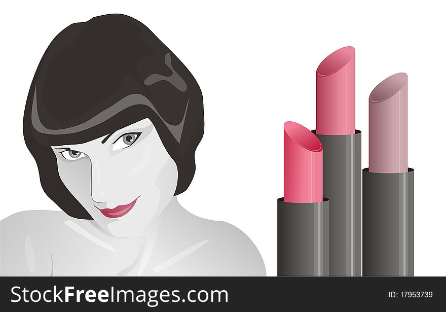 Banner with a pretty girl , isolated, lipstick. Banner with a pretty girl , isolated, lipstick