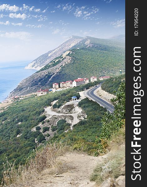 Photo of mountain roads, villages and the sea in the Caucasus. Photo of mountain roads, villages and the sea in the Caucasus