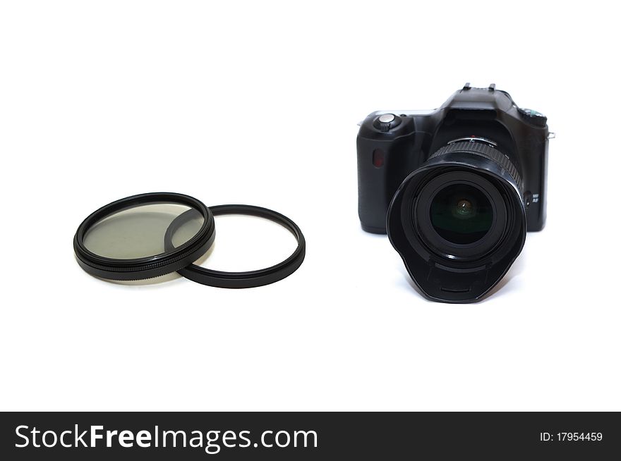 Photo of the DSLR camera on white background