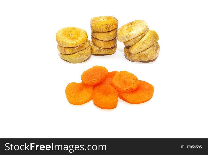Photo of the dried fruits on white background